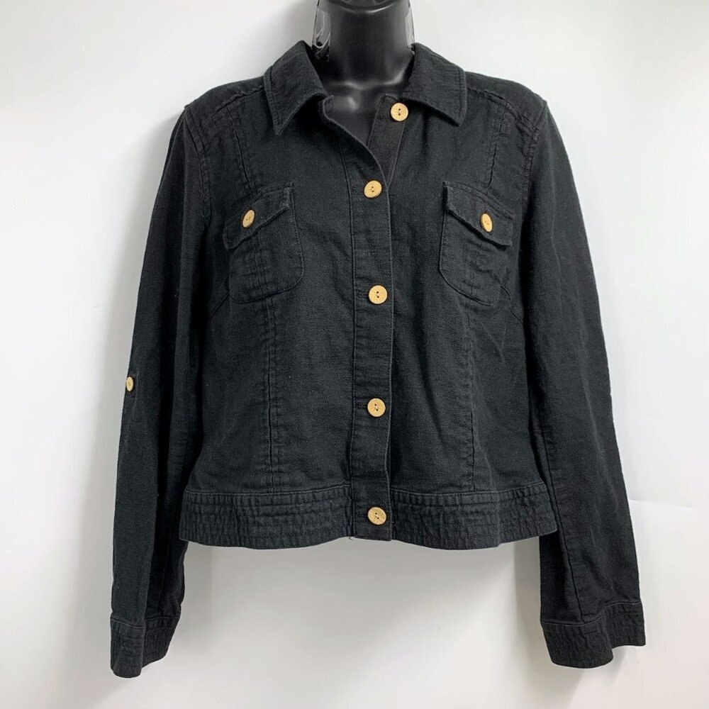 Sigrid Olsen Women's Linen Blend Button Long Sleeve Denim Jacket Size 10